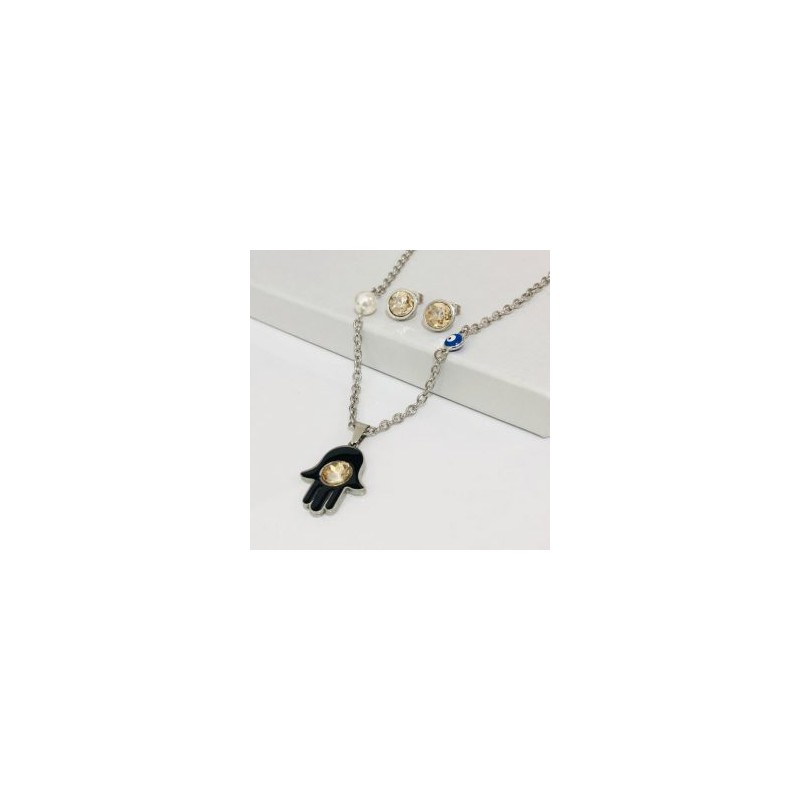 Conjunto acero inoxidable color plata mano Fátima negra