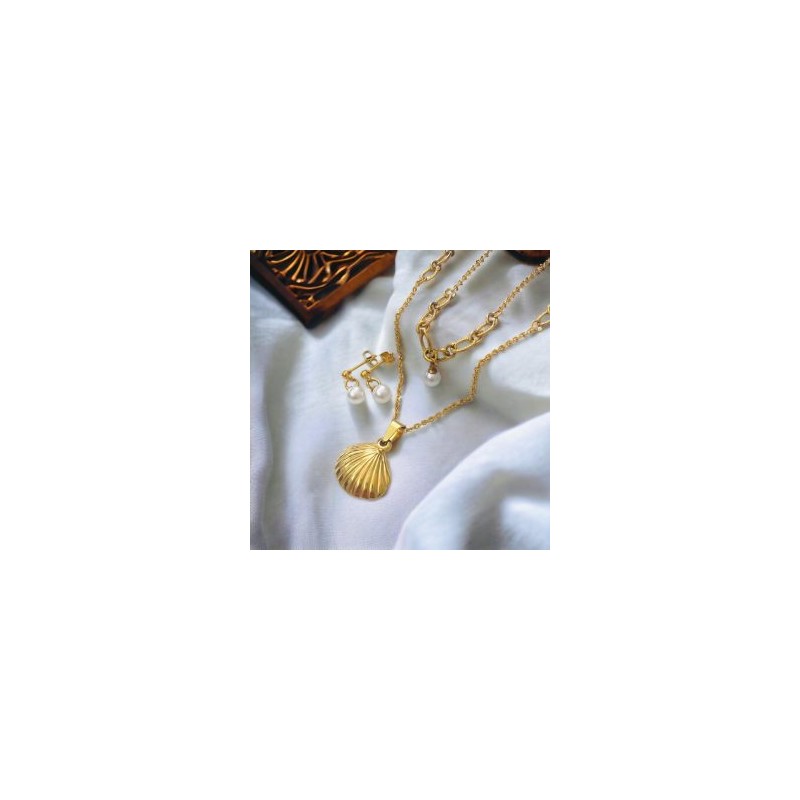 Collar acero inoxidable concha y perla