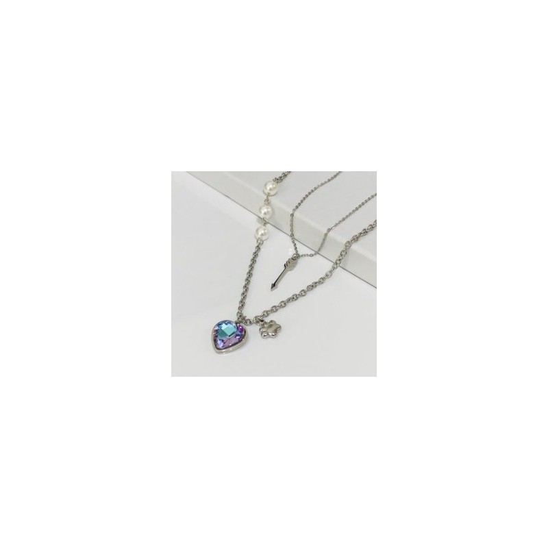 Collar 2 lienzos  acero inoxidable corazón lila tornasol