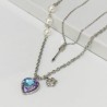 Collar 2 lienzos  acero inoxidable corazón lila tornasol