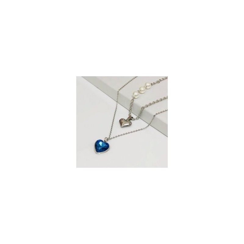 Collar 2 lienzos acero inoxidable corazón azul