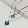 Collar 2 lienzos acero inoxidable corazón agua marina