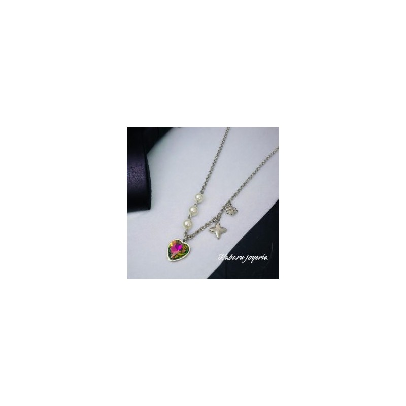 Collar acero inoxidable trébol corazón verde tornasol