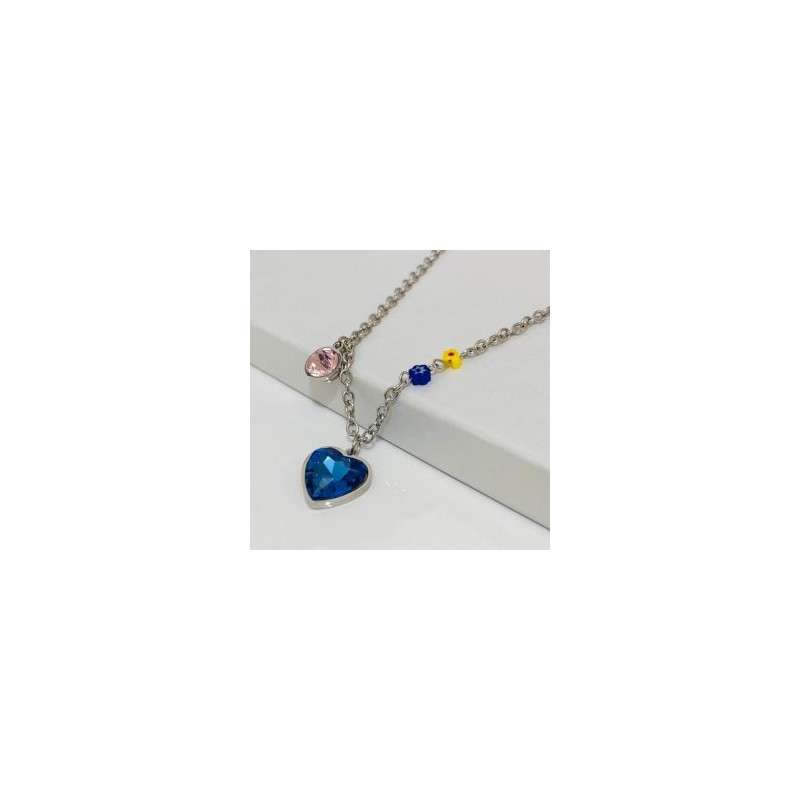 Collar acero inoxidable corazón azul