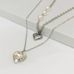 Collar 2 lienzos  acero inoxidable corazón blanco