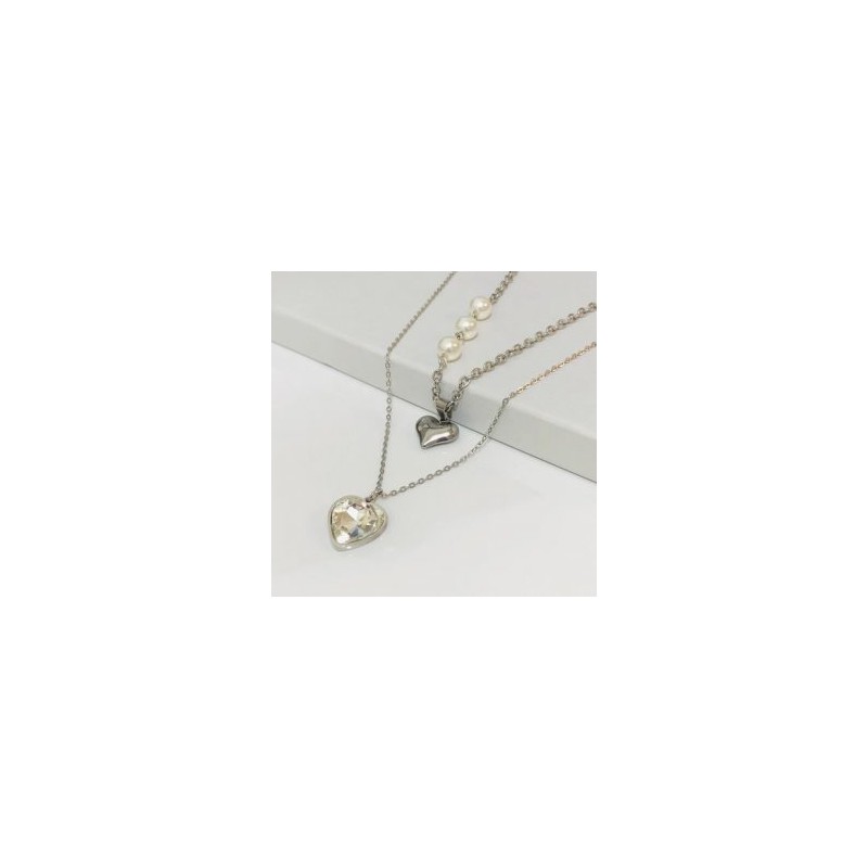 Collar 2 lienzos  acero inoxidable corazón blanco