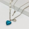 Collar 2 lienzos  acero inoxidable corazón agua marina