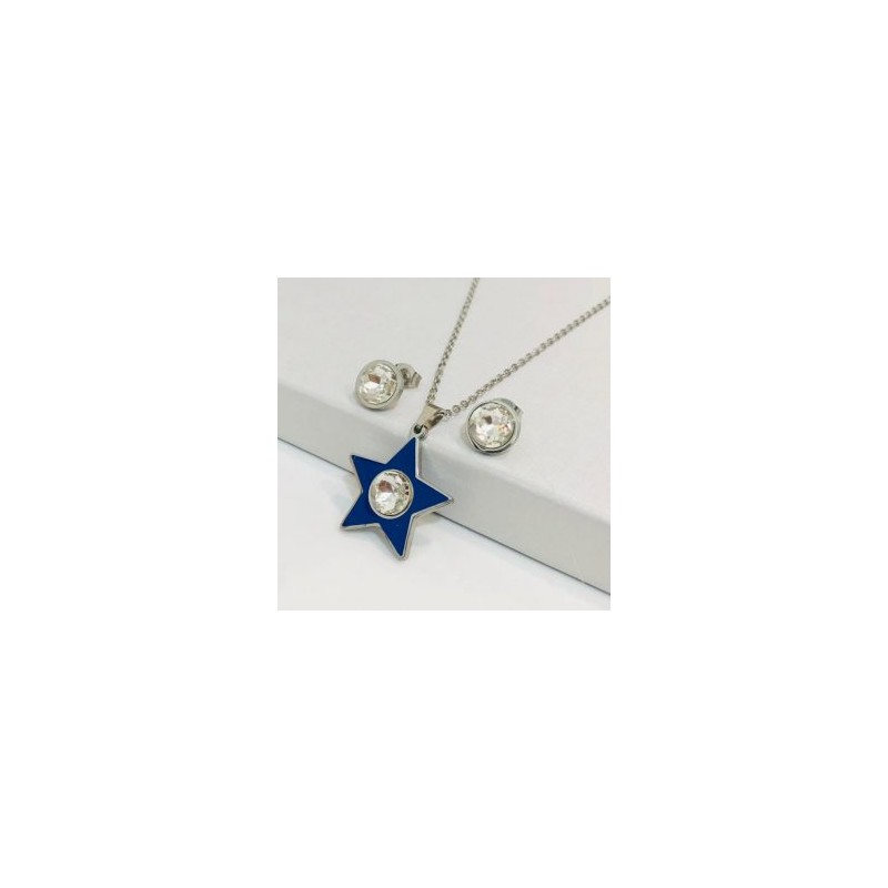 Conjunto acero inoxidable estrella azul piedra blanca