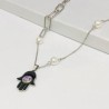 Collar color plata  acero inoxidable mano Fátima negra