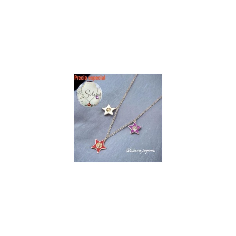 Collar acero inoxidable estrellas roja purpura y blanca