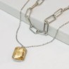Collar 2 lienzos acero inoxidable piedra ambar