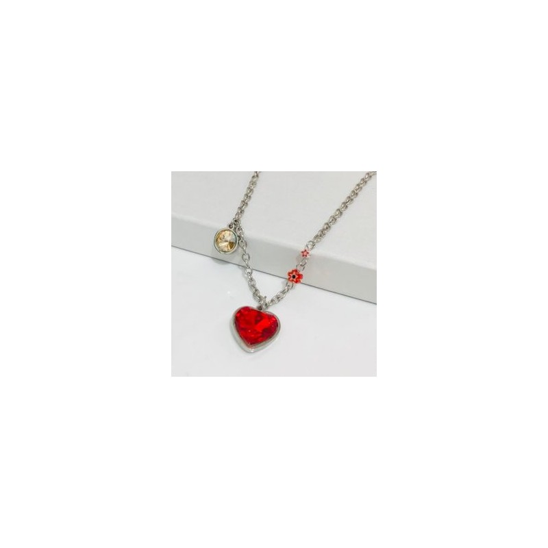 Collar acero inoxidable corazón rojo