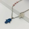 Collar acero inoxidable mano Fátima azul