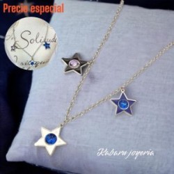 Collar acero inoxidable estrellas negra blanca y azul