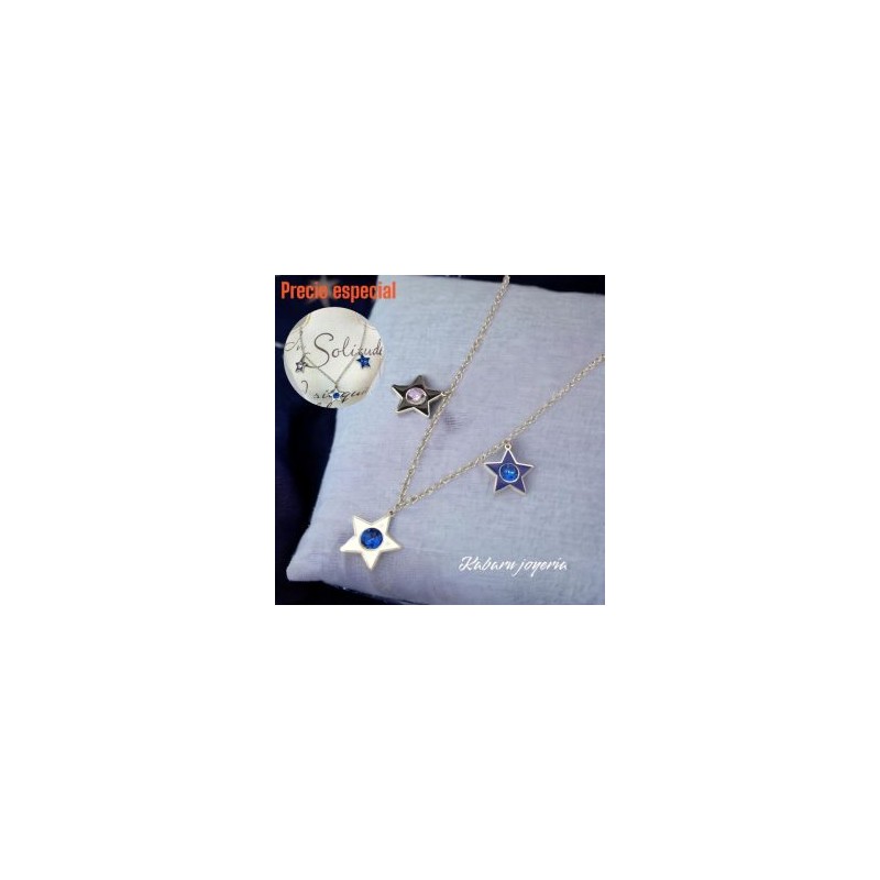 Collar acero inoxidable estrellas negra blanca y azul