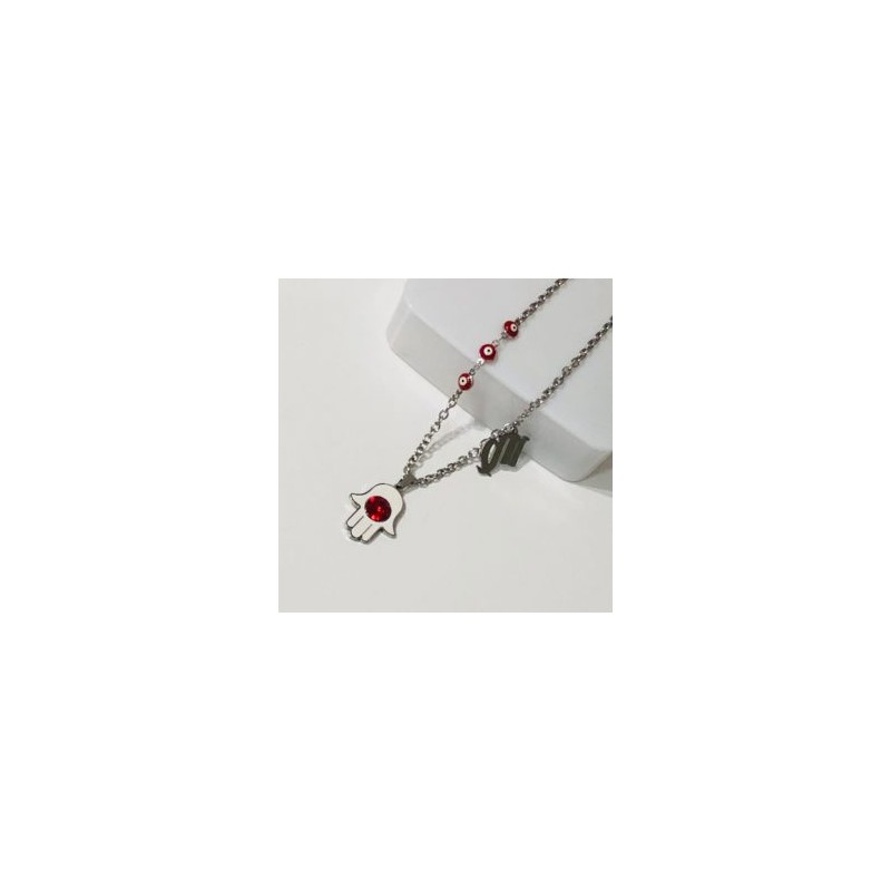 Collar acero inoxidable mano Fátima blanca