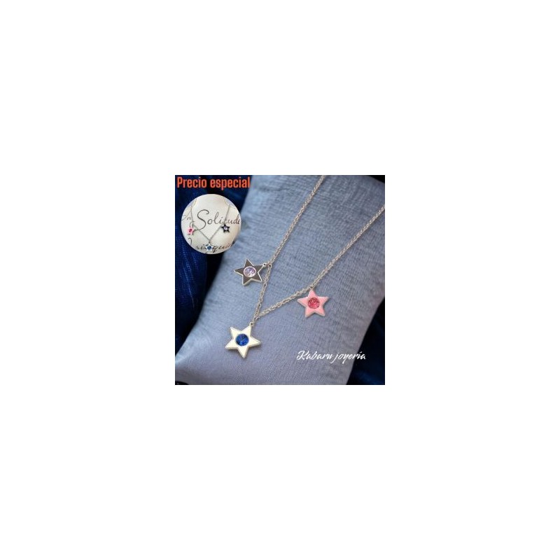 Collar acero inoxidable estrellas rosa blanca y negra
