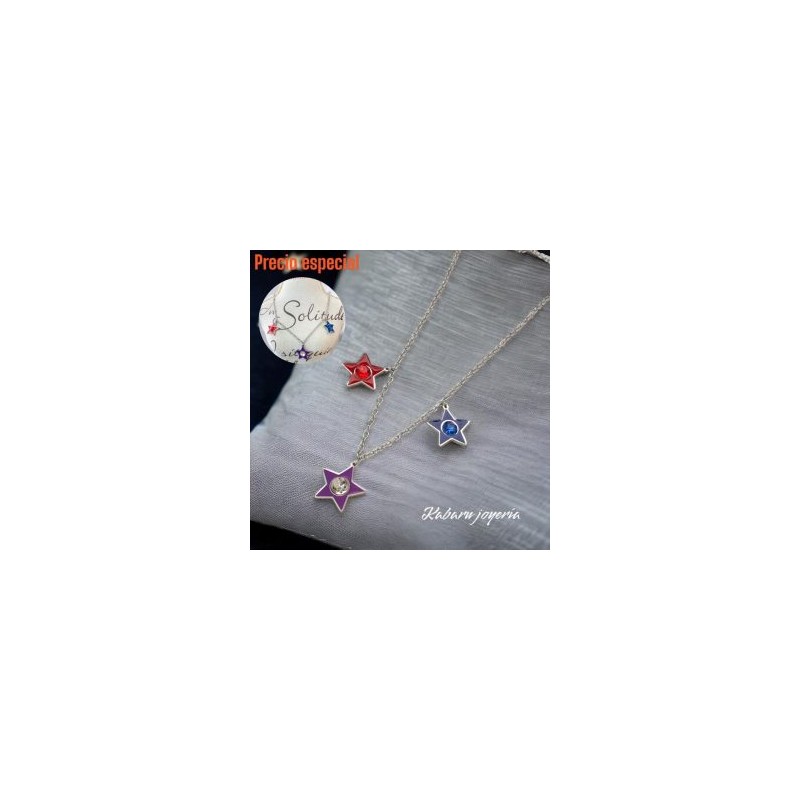 Collar acero inoxidable estrellas roja morada y azul
