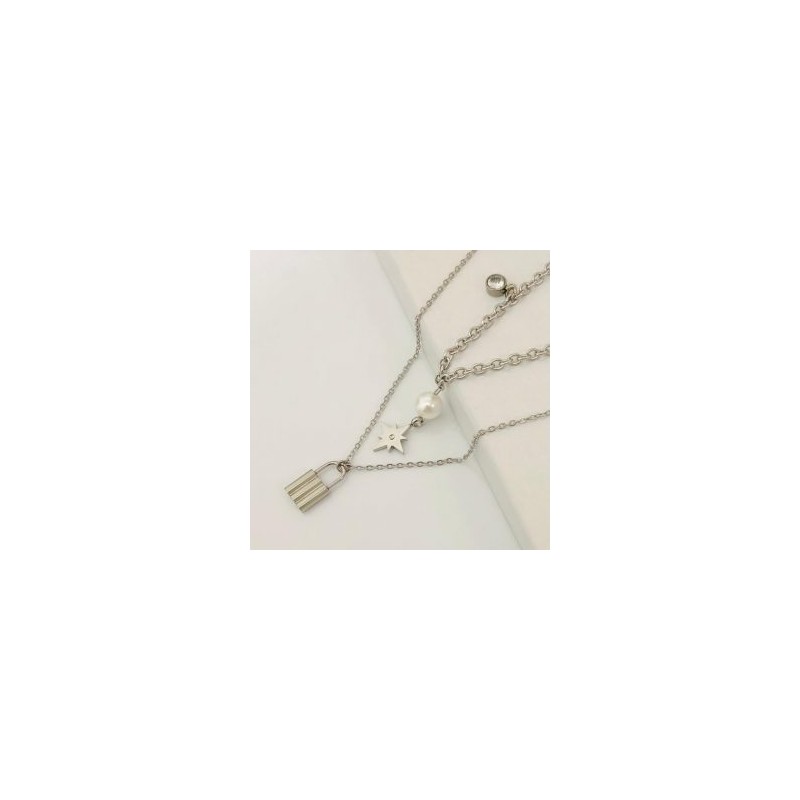 Collar 2 lienzos acero inoxidable estrella candado