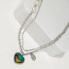 Collar 2 lienzos acero inoxidable corazón tornasol metálico