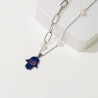 Collar color plata  acero inoxidable mano Fátima azul