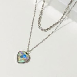 Collar 2 lienzos acero inoxidable corazón  tornasol blanco
