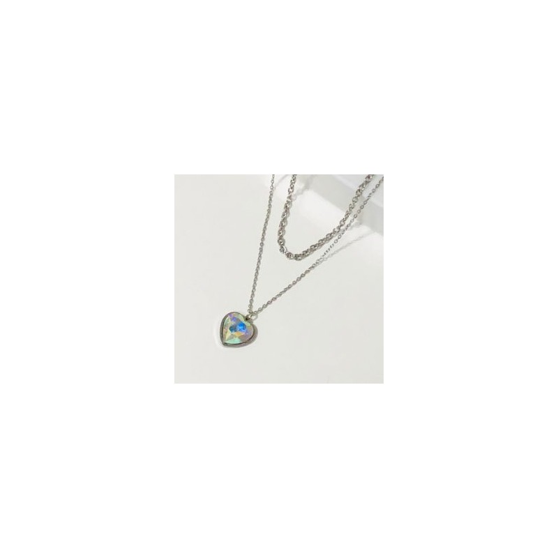 Collar 2 lienzos acero inoxidable corazón  tornasol blanco