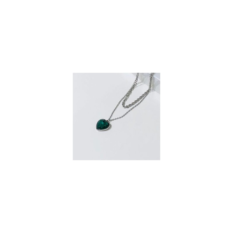 Collar 2 lienzos acero inoxidable corazón verde