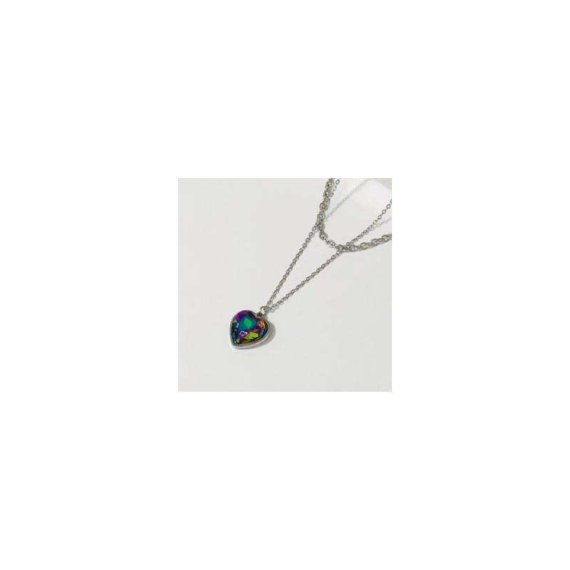Collar 2 lienzos acero inoxidable corazón  tornasol metálico