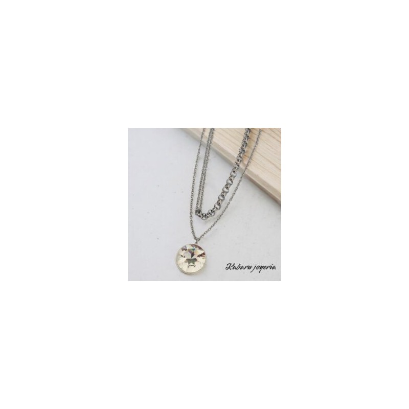 Collar color plata acero inoxidable circulo blanco