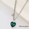 Collar color plata acero inoxidable corazón cristal verde