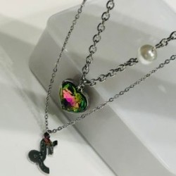 Collar 2 lienzos acero inoxidable corazón tornasol