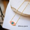Collar dorado acero inoxidable ojo turco rosa