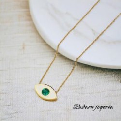 Collar dorado acero inoxidable ojo turco blanco