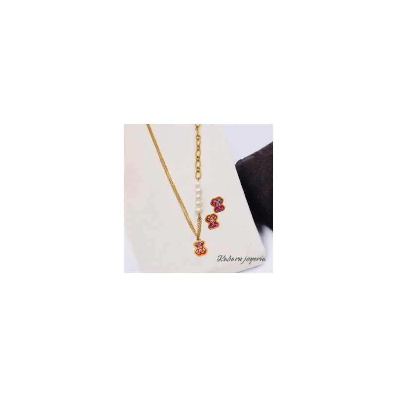 Conjunto dorado acero inoxidable perla Ositos