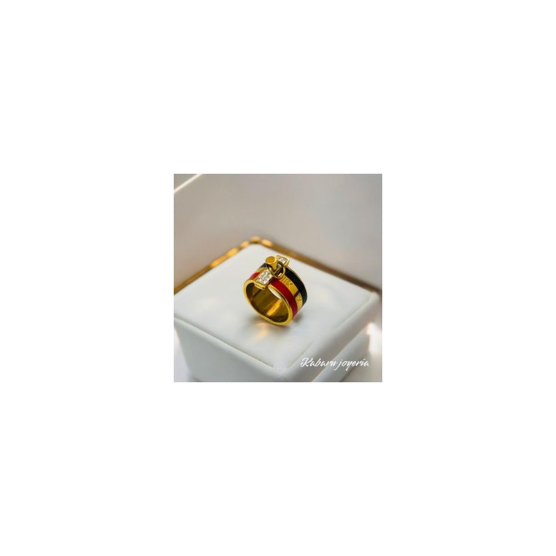 Anillo T6 acero inoxidable esmalte 3 tonos