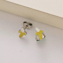 Pendientes niñas acero inoxidable plata bananas