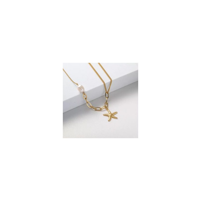 Collar dorado acero inoxidable perla estrella de mar