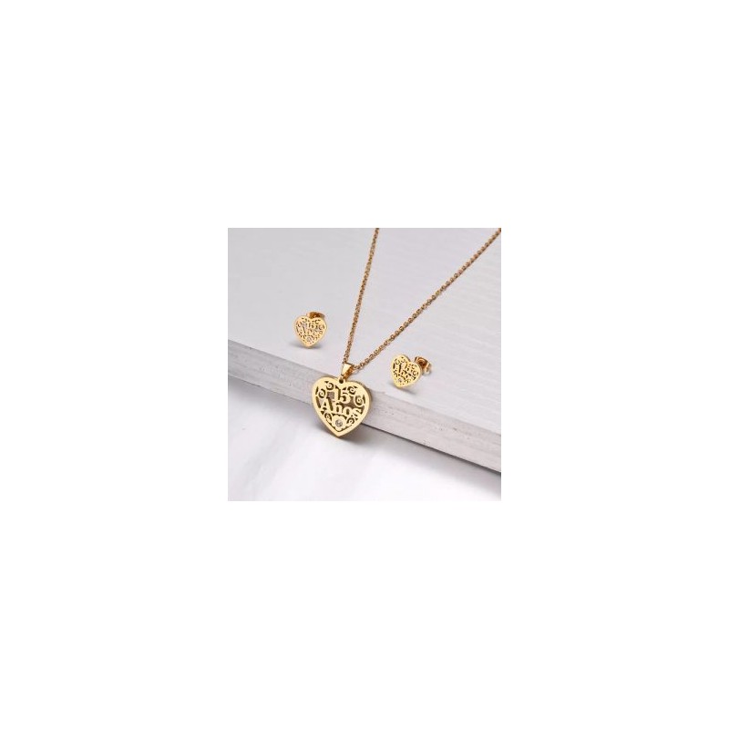 Conjunto dorado acero inoxidable corazón 15 años