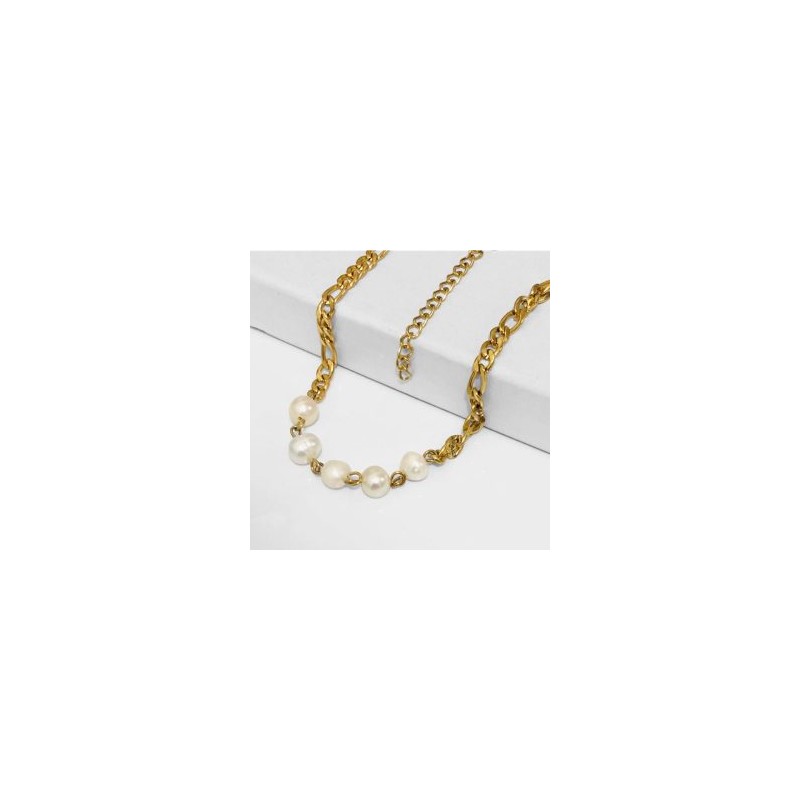 Collar dorado acero inoxidable con perlas