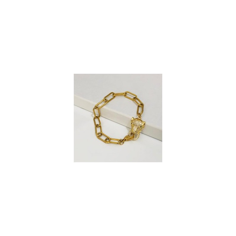 Pulsera dorada acero inoxidable cabeza de tigre