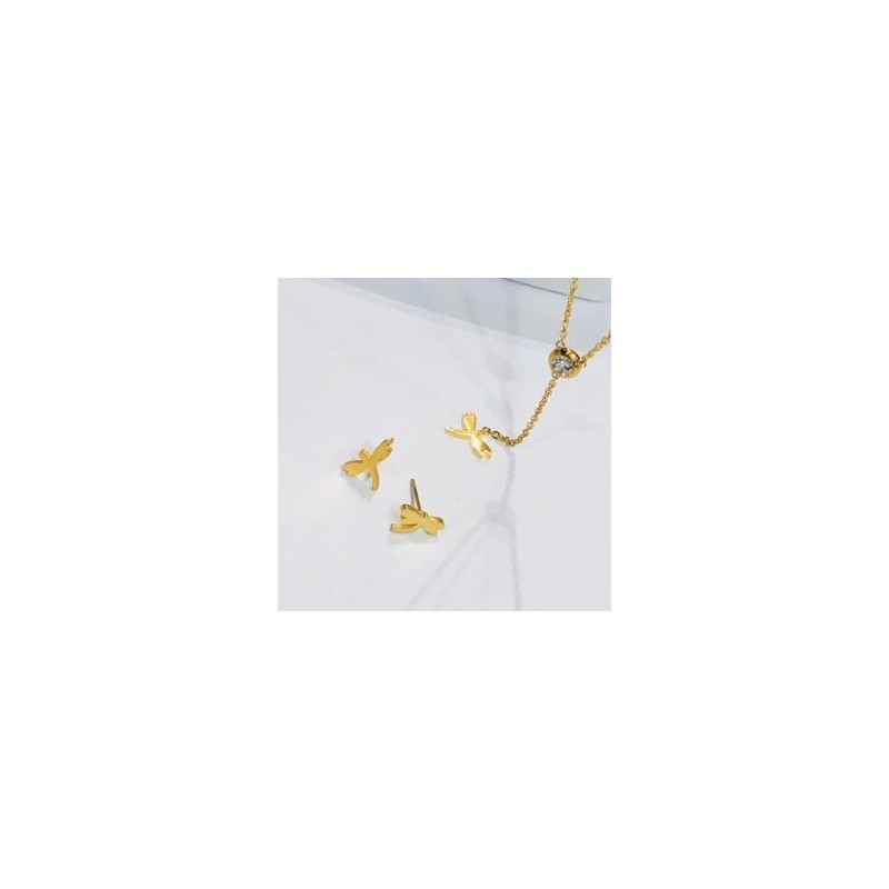 Conjunto mujer acero inoxidable dorado moda libélulas