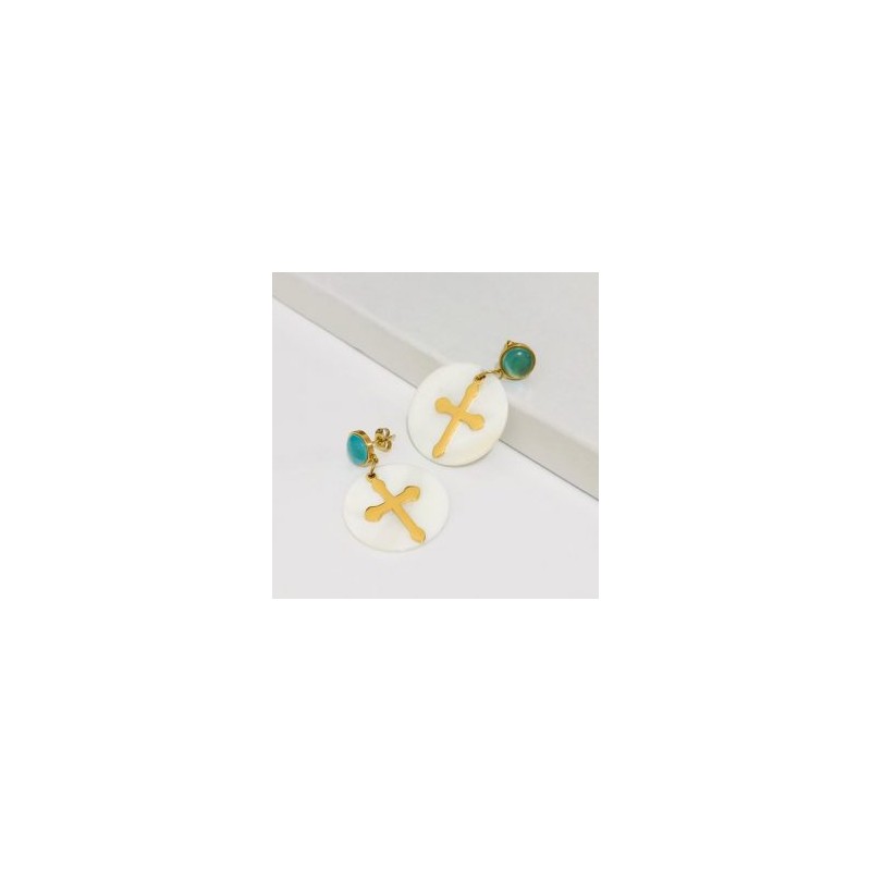Pendientes acero inoxidable moda opalo cruz