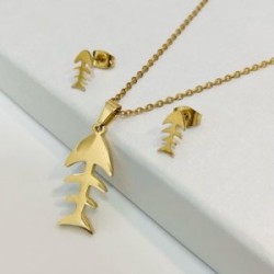 Conjunto económico acero inoxidable dorado pez