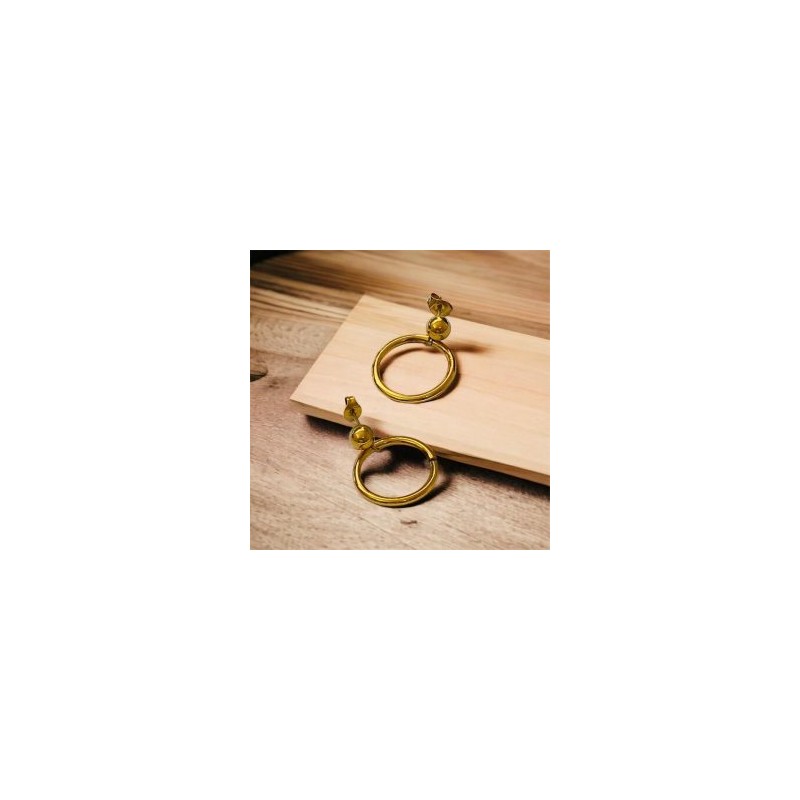 Pendientes acero inoxidable colgante aro dorado