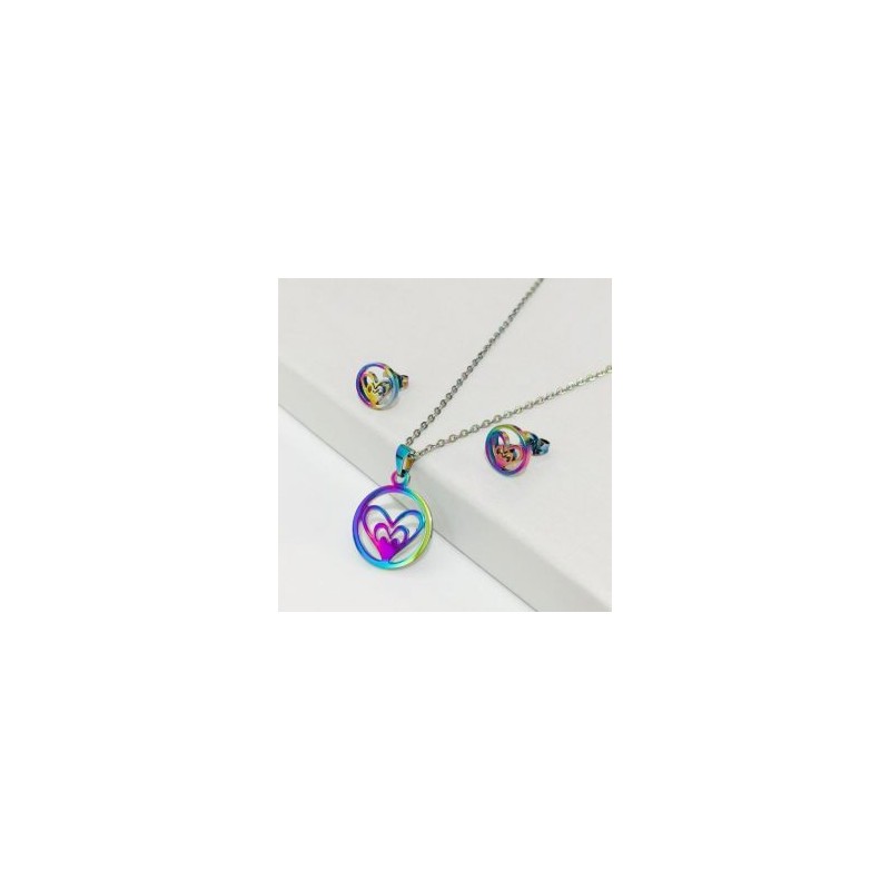 Conjunto metálico acero inoxidable diseño corazón