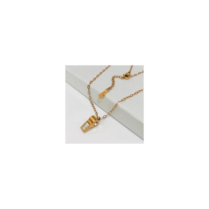 Collar mujer acero inoxidable dorado moda silbato