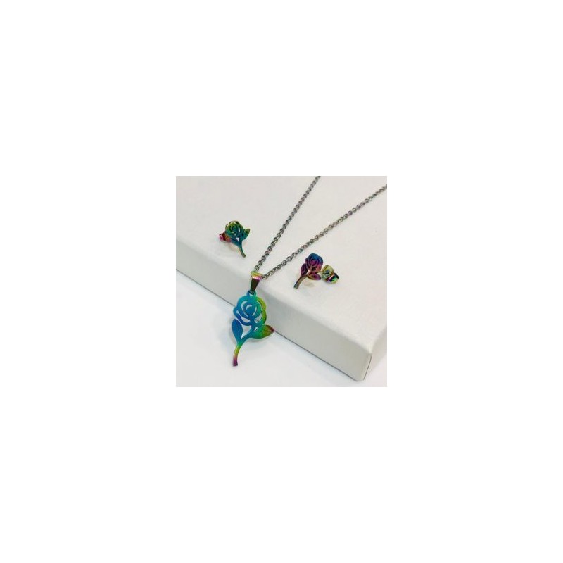 Conjunto metálico acero inoxidable diseño rosas