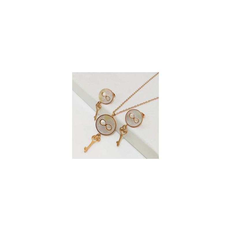 Collar y aretes mujer acero inoxidable llave infinitum